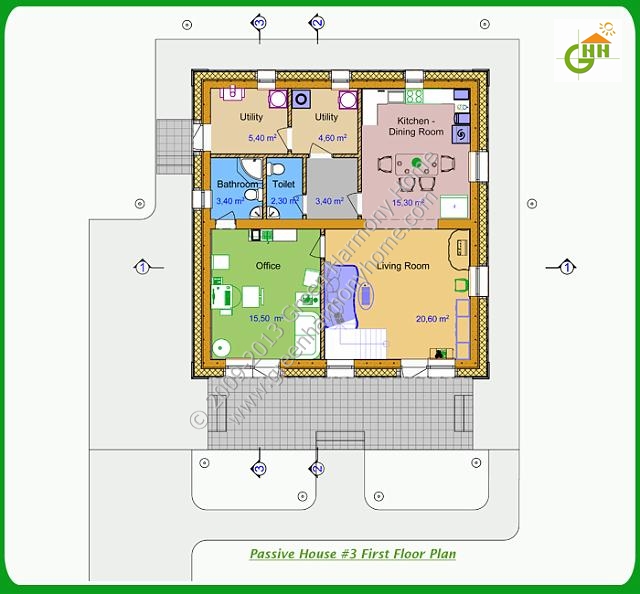 Green Passive Solar House Plans 3, Simple House Plan Design 3d 3 Bedroom